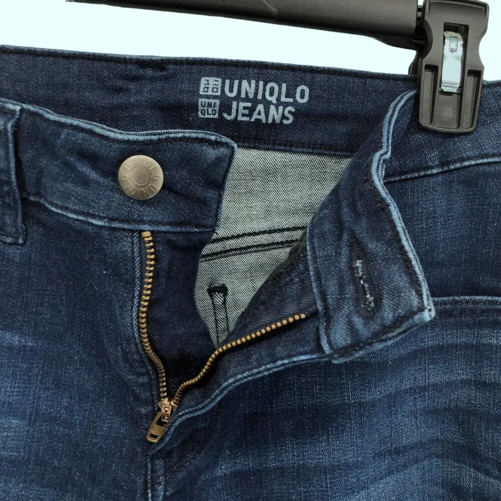Uniqlo‎ Jeans Womens 26 x 33 Straight Leg Stretch Slim Fit Blue Denim Dark Wash